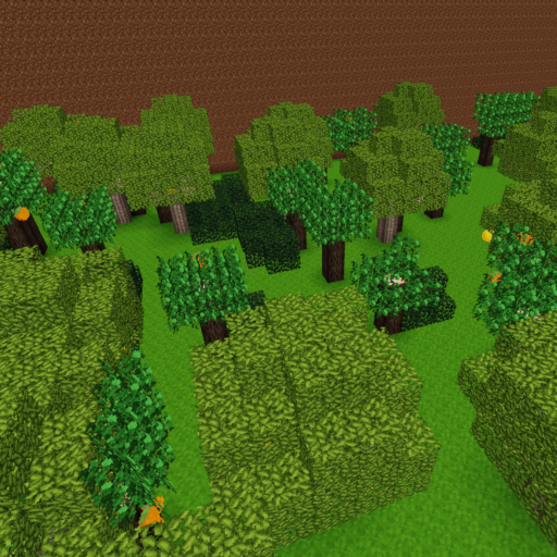 A forest of orange and lemon trees from the cooltrees mod, along with some bushes from Minetest Game.