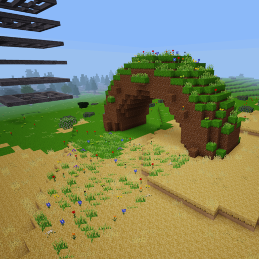 A dirt torus with a grassy top, and a meadow of grass/flowers. Demonstrates //layers and //bonemeal. Doesn't have much to do with the sentences below - I just thought it looked nice as meta commands are difficult to find a good picture for.
